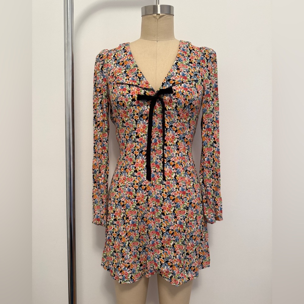 Reformation Floral Long Sleeve Dress with Bow